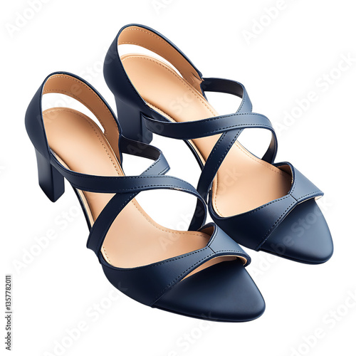 Sleek Navy Blue Ankle Strap Heels Isolated on Transparent Background