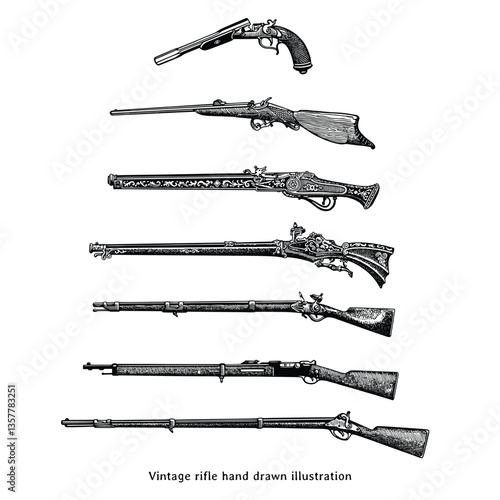 Vintage rifle hand drawn illustration. Rifle vintage drawing