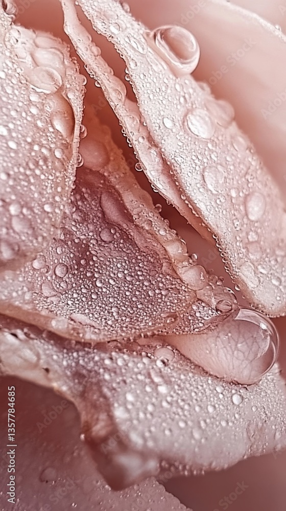 Fototapeta premium Dew-Kissed Rose Petals: Close-up view of delicate rose petals glistening with morning dew, showcasing the intricate details and textures of the flower.