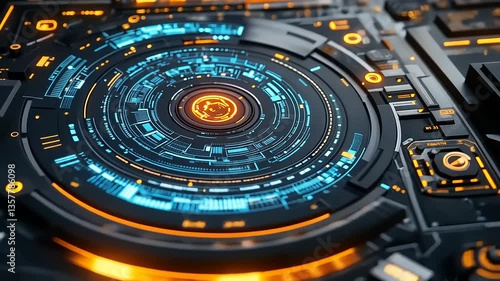 Wallpaper Mural Futuristic digital interface with glowing elements, displaying data analytics in a tech environment Torontodigital.ca