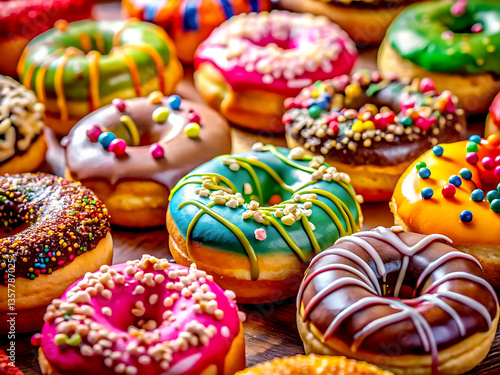 Wallpaper Mural Colorful donuts with sprinkles and icing sugar on a plate, perfect for celebrations and holidays Torontodigital.ca
