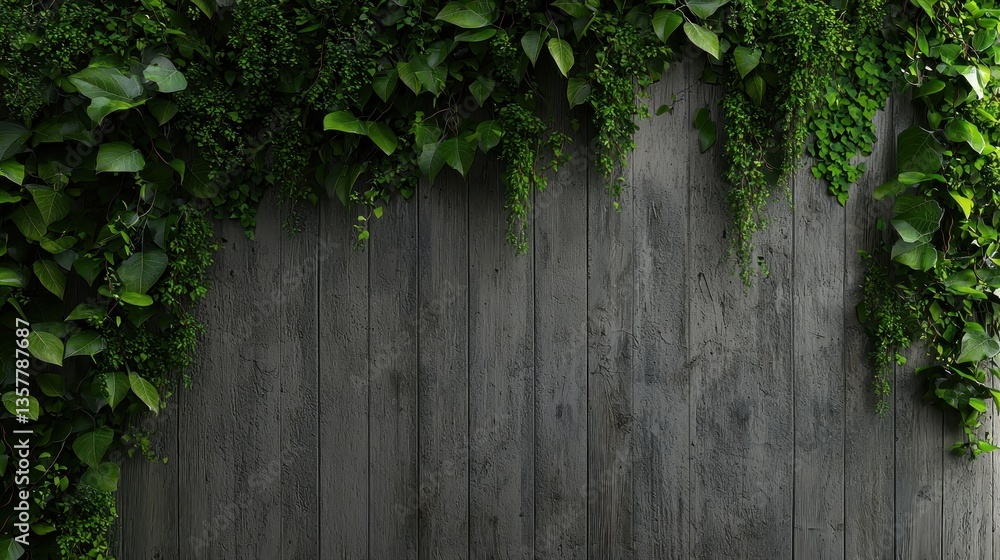 Greenery cascading down a weathered gray wood wall Greenery cascading down a weathered gray wood wall