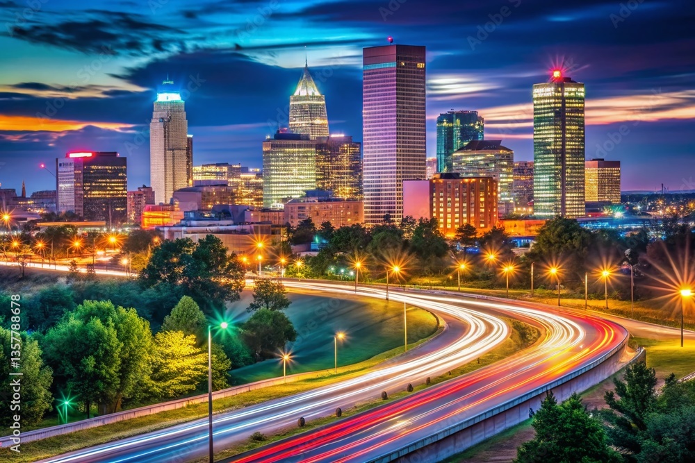 Obraz premium Tulsa Oklahoma Cityscape Night Long Exposure Photography