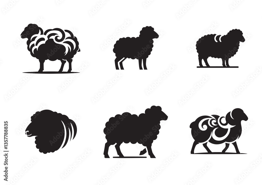 Obraz premium Sheep silhouette Vector Set