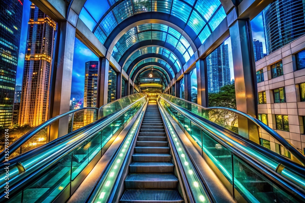 Fototapeta premium Umeda Sky Building Escalator Night Photography - Low Light Cityscape