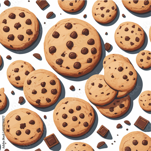 dessert, cookie, food, biscuit, sweet, bakery, background, chocolate, delicious, snack, homemade, brown, isolated, candy, pastry, cake, bake, chip, tasty, breakfast, fresh, treat, closeup, sugar, vect