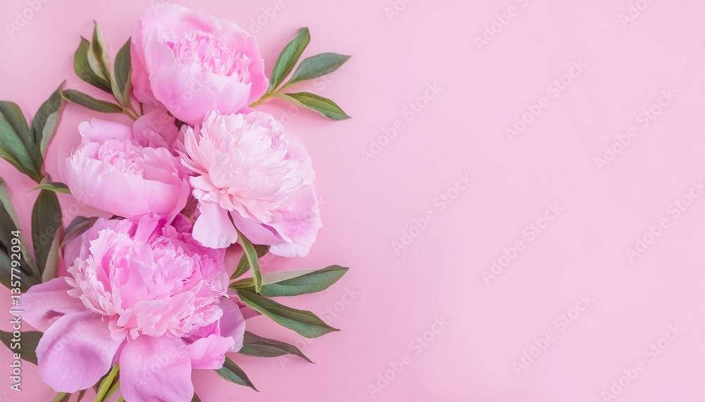 Fototapeta premium Bouquet of stylish peonies close-up. Pink peony flowers. Close-up of flower petals. Floral greeting card or wallpaper. Delicate abstract floral pastel background. Greeting card. Generated AI 