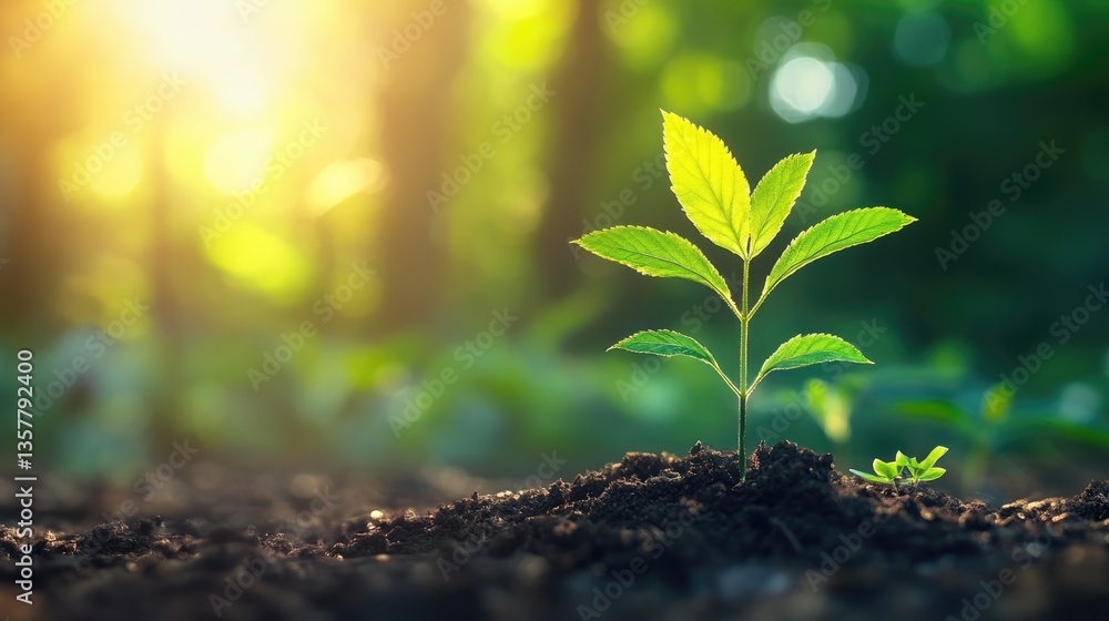 Sunrise New Life: A Young Sprout Emerging in a Forest Sunrise New Life: A Young Sprout Emerging in a Forest