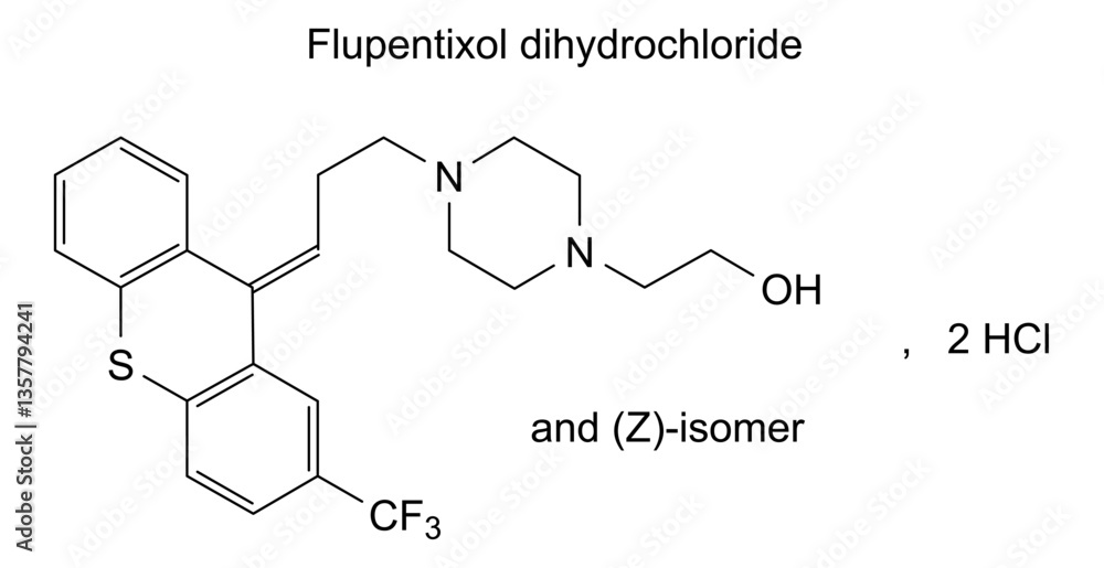 Fototapeta premium Chemical structure of flupentixol dihydrochloride, drug substance
