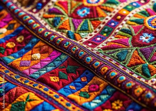 Vibrant Indian Textile Macro Photography: Intricate Patterns & Designs