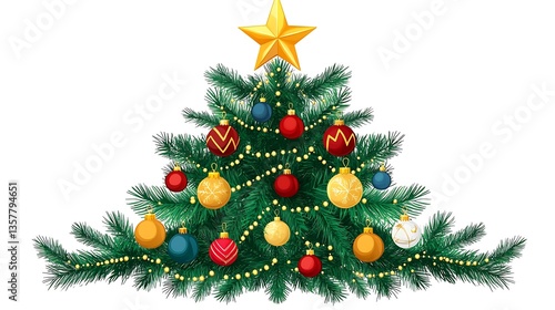 Christmas-tree decoration with colorful balls and star with gold chaplet