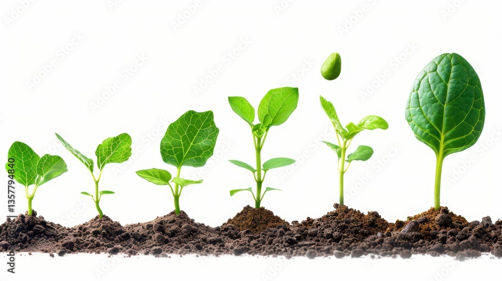 Naklejka premium A time-lapse-style illustration showing the different stages of plant growth, from seed to small plant, isolated on a transparent white background 
