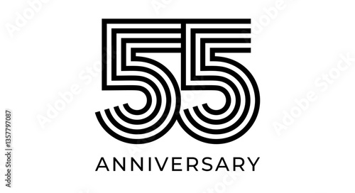 55th anniversary sign, striped geometrical number 55 for greeting card, birthday event design, business marketing materials, wedding jubilee logo. Vector illustration