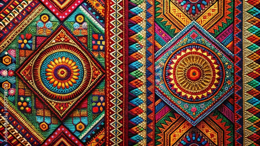 Vibrant Tribal Design Patterns Background, Copy Space, Right-Aligned Motifs Vibrant Tribal Design Patterns Background, Copy Space, Right-Aligned Motifs