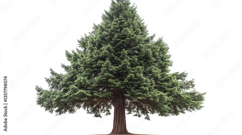 Obraz premium A towering redwood tree with a thick trunk and green canopy, isolated on a transparent background