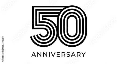 Modern 50th anniversary typography logo with bold geometric lines. Number 50 for company celebrations event, business branding, marketing materials, wedding and birthday. Vector illustration
