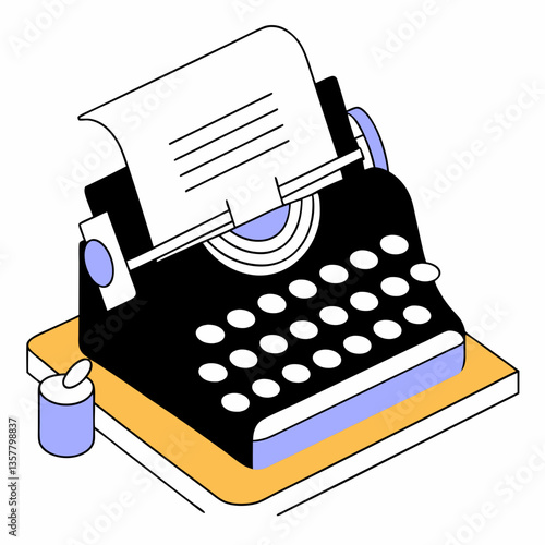Vintage typewriter with paper on a desk in minimalist style  