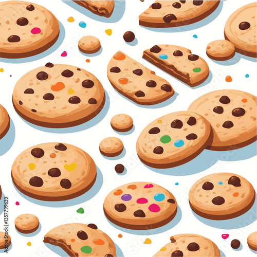 dessert, cookie, food, biscuit, sweet, bakery, background, chocolate, delicious, snack, homemade, brown, isolated, candy, pastry, cake, bake, chip, tasty, breakfast, fresh, treat, closeup, sugar, vect
