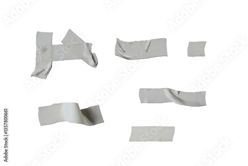 Obraz na płótnie Various pieces of adhesive fabric tape on a white background for crafting and repair purposes w salonie
