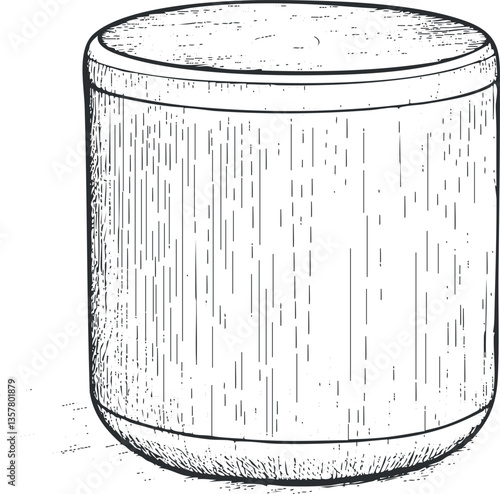 Hand-drawn sketch of a textured cylindrical object in black and white.