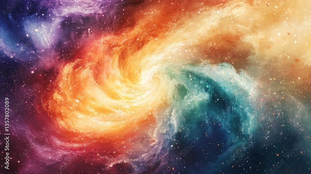 Fototapeta premium An artistic swirling celestial nebula with vibrant colorful gases and stars