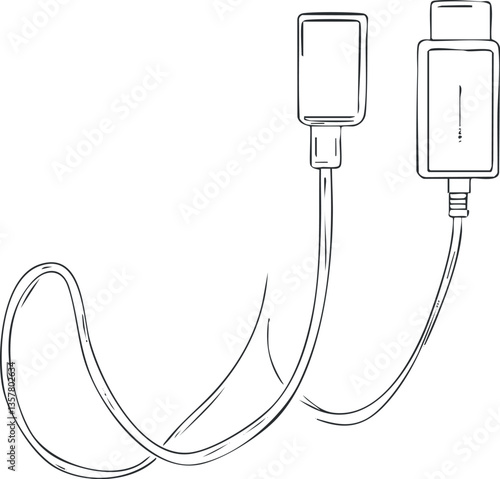 Illustration of a USB charging cable and adapter for electronic devices.