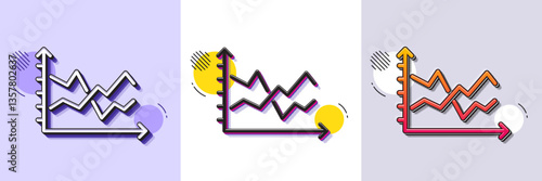 Diagram chart line icon. Halftone dotted pattern. Gradient icon with grain shadow. Presentation graph sign. Market analytics symbol. Line diagram chart icon. Various designs. Vector