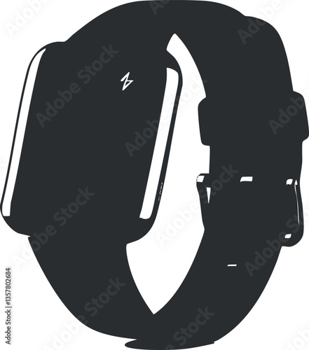 Silhouette illustration of a modern wristwatch in black and white.