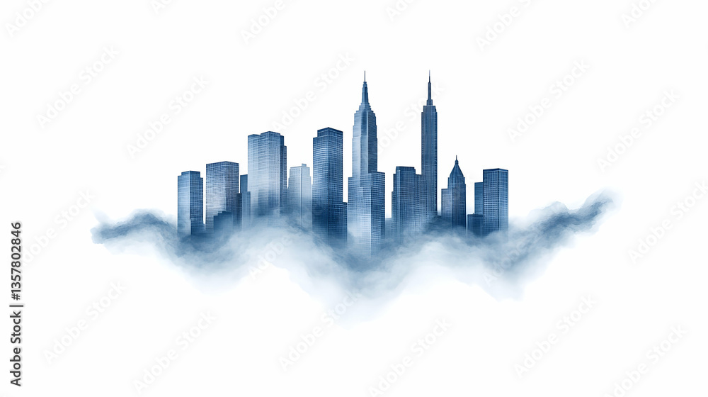 Obraz premium Cityscape shrouded in ethereal clouds