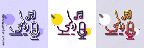 Microphone line icon. Halftone dotted pattern. Gradient icon with grain shadow. Studio mic sign. Voice record device symbol. Line microphone icon. Various designs. Vector