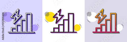 Consumption growth line icon. Halftone dotted pattern. Gradient icon with grain shadow. Electric power up trend sign. Energy chart symbol. Line consumption growth icon. Various designs. Vector