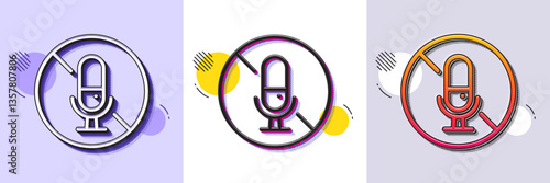 No microphone line icon. Halftone dotted pattern. Gradient icon with grain shadow. Mute mic sign. No voice record symbol. Line no microphone icon. Various designs. Vector