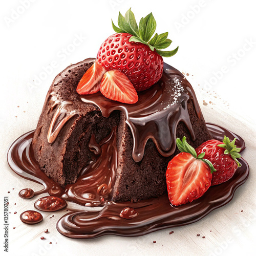 Chocolate pound cake topped with strawberries