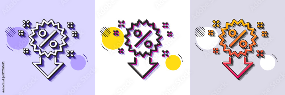 Obraz premium Discount line icon. Halftone dotted pattern. Gradient icon with grain shadow. Sale shopping sign. Clearance symbol. Line discount icon. Various designs. Vector
