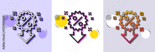 Discount line icon. Halftone dotted pattern. Gradient icon with grain shadow. Sale shopping sign. Clearance symbol. Line discount icon. Various designs. Vector