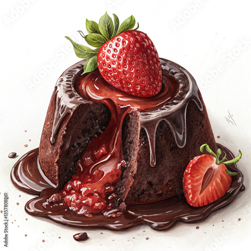 Chocolate pound cake topped with strawberries