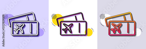 Boarding pass line icon. Halftone dotted pattern. Gradient icon with grain shadow. Airplane tickets sign. Check in flight symbol. Line boarding pass icon. Various designs. Vector