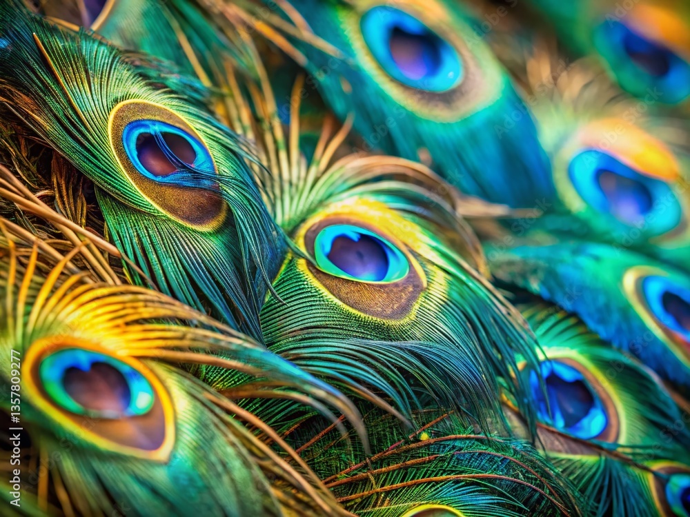 Obraz premium Vivid Peacock Feathers, Close-Up Macro Shot with High Depth of Field