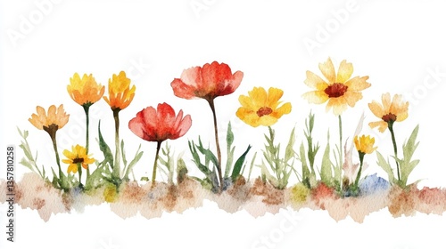 Wallpaper Mural Vibrant watercolor wildflowers on white background Torontodigital.ca