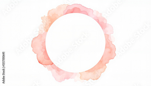 Watercolor illustration of soft circular picture frame in pastel hues with delicate brushstrokes
