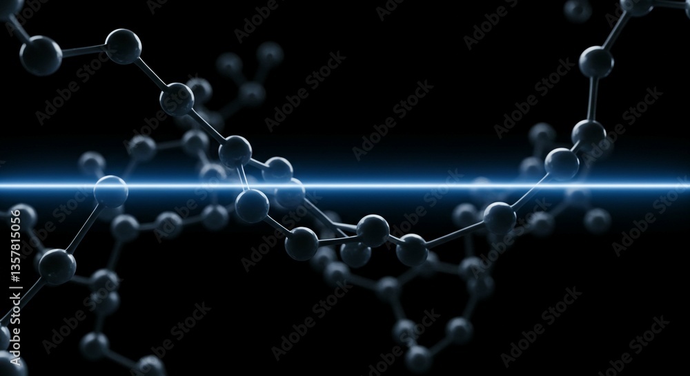 Abstract Molecular Structure Dark Background Blue Light 3D Render of Connected Atoms Abstract Molecular Structure Dark Background Blue Light 3D Render of Connected Atoms