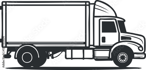 Black and white illustration of a cargo truck side view.