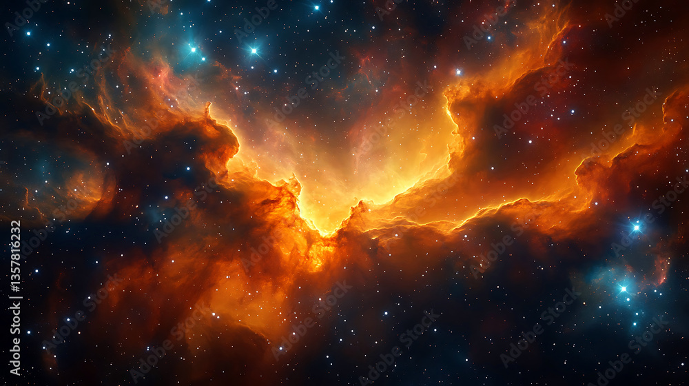 Fototapeta premium Bright cosmic clouds illuminate starry night in a vibrant nebula