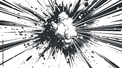 Dynamic black and white comic-style explosion illustration with dramatic impact.