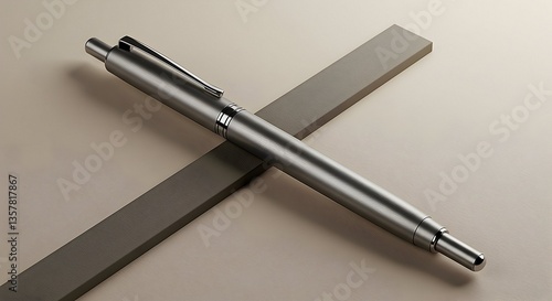 Wallpaper Mural Close-up of Modern Metal Pen Resting Across Two Grey Bars Torontodigital.ca