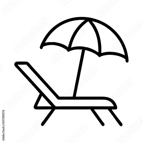 Beach chair with umbrella in minimalistic style on white background  