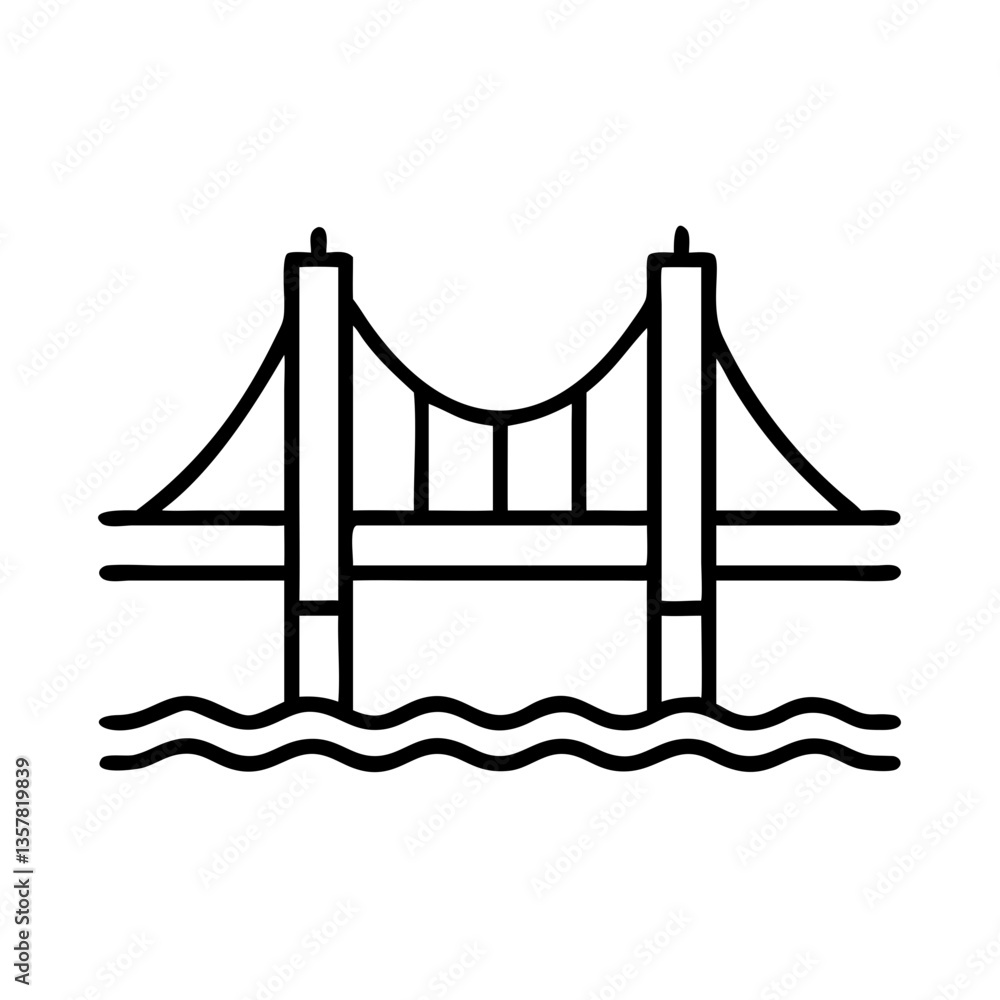Bridge outline illustration above water