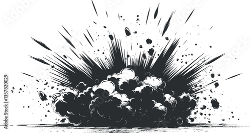 Dynamic black and white comic-style explosion illustration with dramatic impact.
