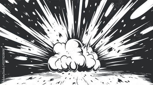 Comic-style explosion cloud with dramatic speed lines and radial burst, conveying impact, action, energy, and dynamic motion.