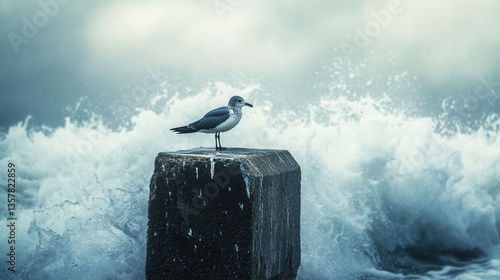 Bird on breakwater. Generative AI